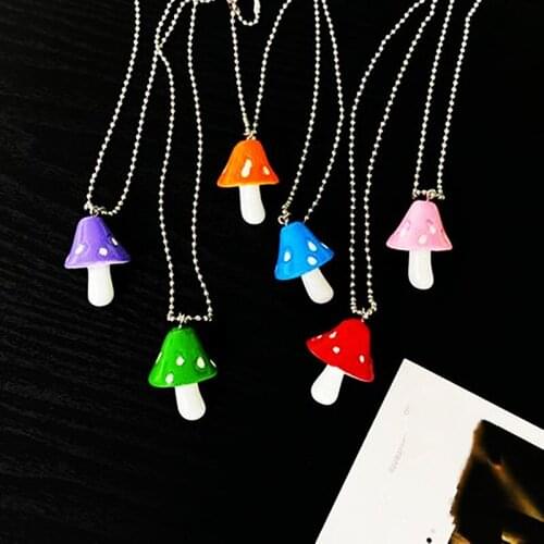 New Fashion Resin Cartoon Imitation Mushroom Pendant Necklace for Women Men Colorful Simple Cute Charm Necklaces Jewelry Gift