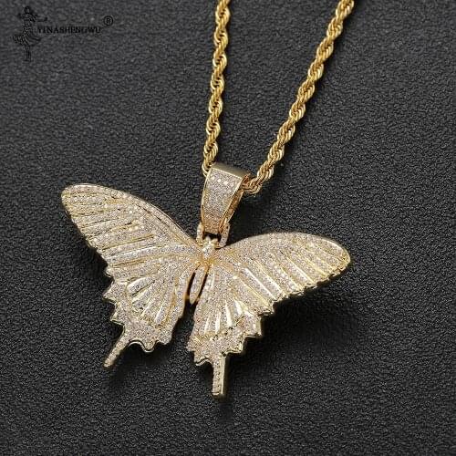 Animal butterfly Pendant Necklace Charm 4/5mm Tennis Chain & Cuban Chain Gold Color Cubic Zircon Mens Hip Hop Rock Jewelry Men