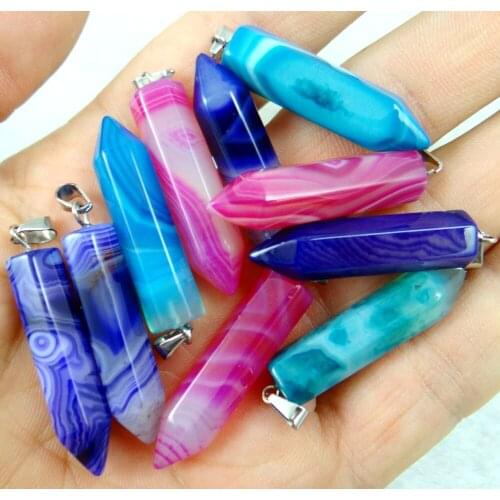 Natural stone Turquoises Quartz Crystal Opal lapis tiger eye pillar pendant for diy Jewelry making necklace Accessories 24pcs