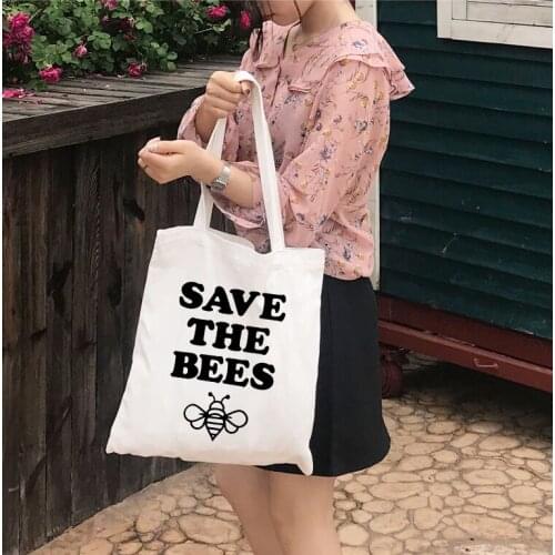 New Casual Shoulder Large Capacity Shopping Bag Canvas Cloth Market Bag Save the Bee Graphic Girls Hand Bag Women Tote Bag