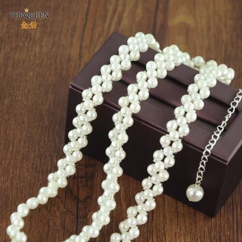 TOPQUEEN Pearl Wedding Dress Belt Thin Beaded Belts Women Party Belt Waistband Marriage Dress Belt Bridesmaid Sash Belt S398