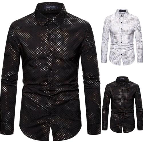 YS085 Spring New Style Foreign Trade Casual MENS Long-sleeved Shirt Digital Bronzing Printed Elasticity Men Shirts