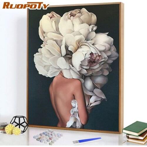RUOPOTY Unframe Painting By Numbers Figure Artwork 60x75cm Paint By Numbers feather Girl On Canvas By Numbers Home Decor Gift