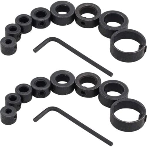 SHGO HOT-Set Of 2 Drill Stop Bit Collars Limit Ring Dowel Shaft Chuck Positioner Locator with 2 Pcs Inner Hexagon Spanner