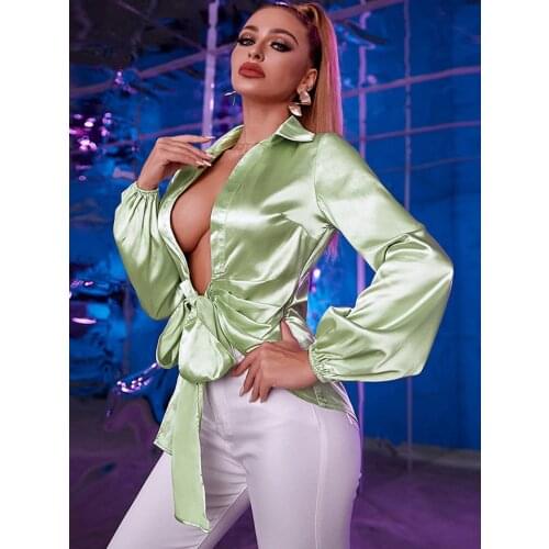Женские атласные рубашки SRVBY China At AliExpress