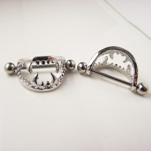2 pieces 14G Punk Rock Sexy Love Bite Fangs Vampire Nipple Shield Rings Body Piercing Jewelry Teeth Nipple Bar ring Women Gift