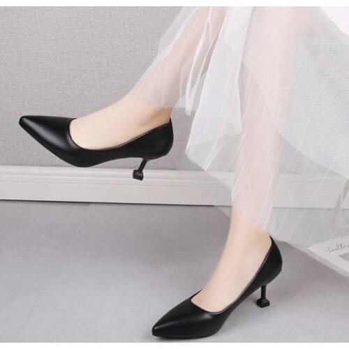 2020 New Pumps Women Girl High Heel Pointed Toe Womens Fine with Womens Shoes New Pointed Black Heels Zapatos De Mujer W32-61