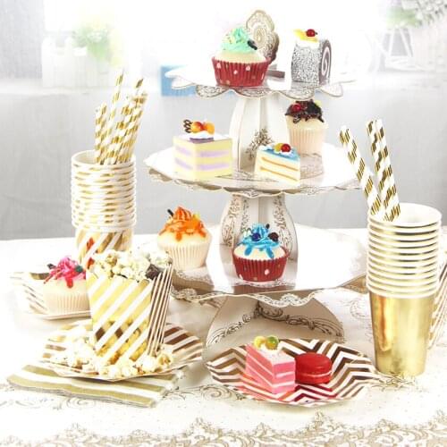 Gold Silver Paper Flower Cake Rack Stand Tea Time Cupcake Plate Holder Wedding Birthday Thanksgiving/House Decoration 30*35CM
