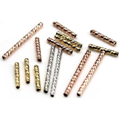 20pcs/lot 10 20mm Length 24K Gold Metal Brass Screw Thread Tube Beads Spacer Beads 0.7mm Hole Beads for Jewelry Making Findings