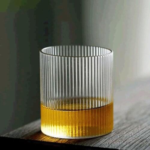 Japanese Creative Ins Glass Cup Juice Drink Coffee Milk Mug Vertical Pattern Transparent Glass Handmade Household Office Bar Hot