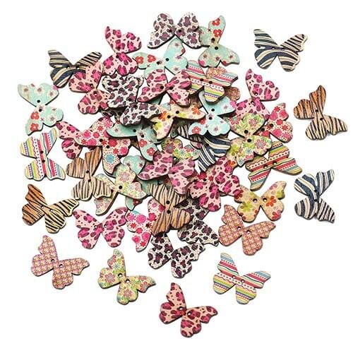 New and hot 50pcs Mixed 2 Holes Wood Natural Butterfly Sewing Scrapbook Craft Decor Buttons
