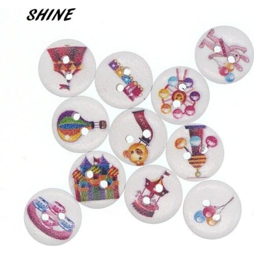 50PCs 2 Holes Wooden Buttons For Needlework New Year Decorative Buttons Toy pattern For Clothes Accessories Sewing 15mm