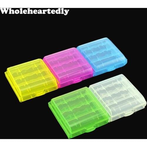 Promotion!! 5pcs/lot Colorful Environmental Safe Clear Hard Plastic Battery Storage Box Holder 4 AA AAA Battery Case 14500 10440