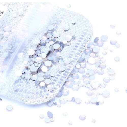 Glitter White Opal Non Hotfix Crystal Rhinestones SS3-SS34 And Mixed Sizes Flatback Glue On Glass Chatons DIY Nails Art Garments