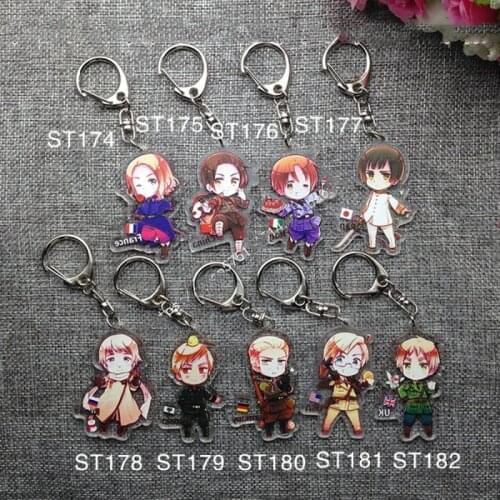 1pcs Anime Keychain APH Axis Powers Hetalia English US DE China Portachiavi Nice Pendant De Llaveros Doubleside Keyring