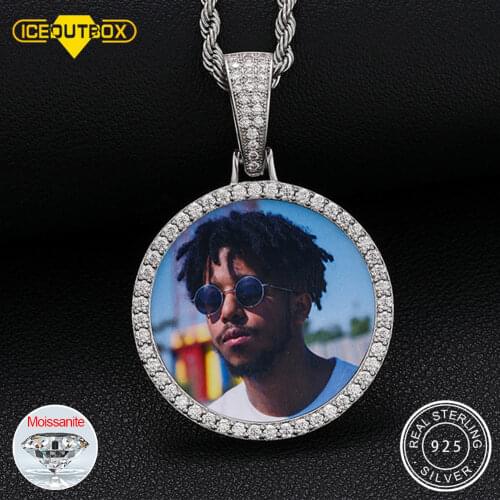 925 Sterling Silver Custom Photo Memory Medallions Solid Pendant Necklace With Moissanite Diamond Hip Hop Jewelry Personalized
