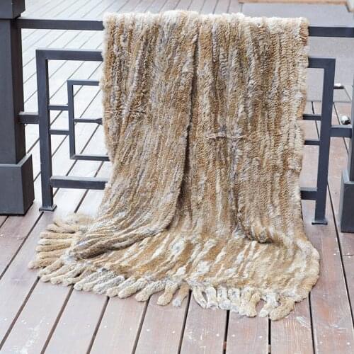 CX-D-20F Natural Color New Design Soft Rabbit Fur Winter Throw with Tassels