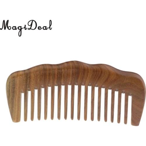 Natural Green Sandalwood Comb Wide Tooth Detangling Wooden Health Care Massage Comb Anti-static Pocket Wooden