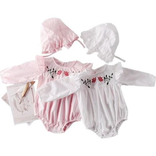Embroidery Baby Bodysuits Cotton Long-sleeved Crawling Bodysuits South Korean Version Autumn Baby Girl Clothes With Hats Clothes