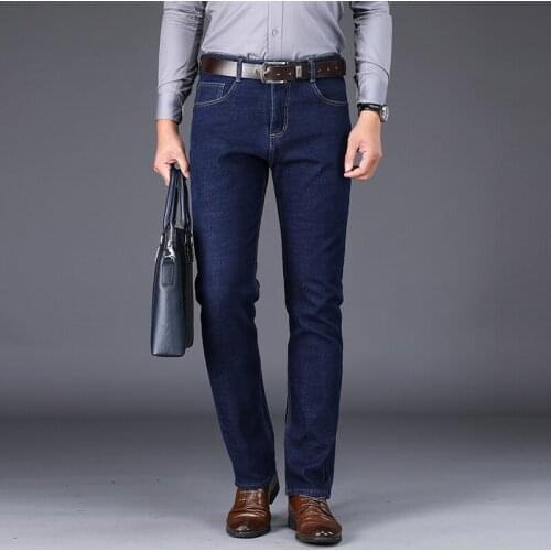 Oversize Jeans 2021 New Mens Slim Straight Elastic Jeans Fashion Business Classic Style Jeans Blue Black Denim Pants Trousers