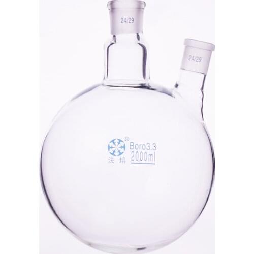Two-necked flask oblique shape,with two necks standard grinding mouth,Capacity 2000ml,Middle joint 24/29 and lateral joint 24/29