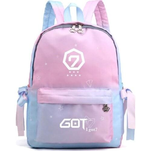 Korean Kpop GOT7 Gradient Color Women Backpack Bowknot Ribbons Kawaii School Bags Canvans Travel Backpack Waterproof Laptop Bags