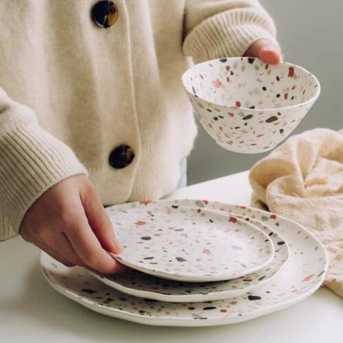Creativity Terrazzo Dinner Plates Dessert Dishes Bowl Tableware Sets Salad Bowl Ceramic Plates Dishes and Plates Sets