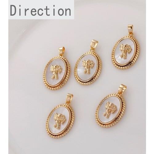 18K Gold Oval Natural Shell Cupid Little Angel Pendant diy Necklace Ear Jewelry Pendant Accessory Material 1PCS