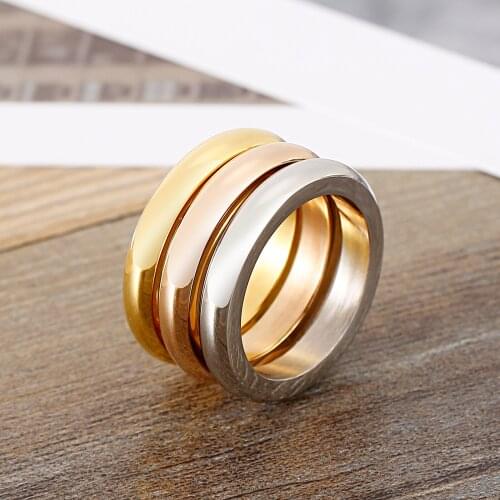 Korea Style Fashion Simple Tri-color Gold / Silver Color / Rose Gold Ring Set Cheap Wholesale Three Rings For Couples