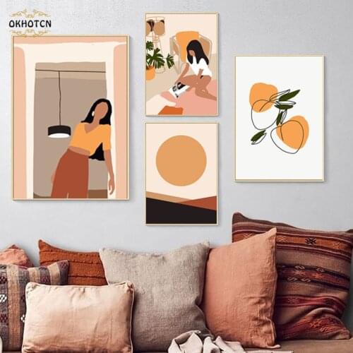 Fashion Abstract Line Art Nordic Posters and Prints Girl Geometric Wall Canvas Painting Wall Pictures for Living Room Home Decor