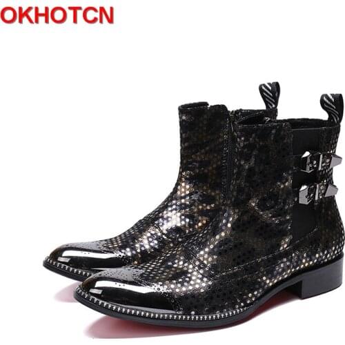 Warm Fur Men Snow Boots Double Buckle Male Winter Boots Metal Zipper Pointed Toe Boots Men Work Safety Shoes Steel Toe Hot Sale