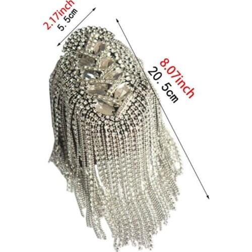 Unisex Punk Fringe Shoulder Board Badge Glitter Rhinestone Tassels Chain Epaulet D5QB