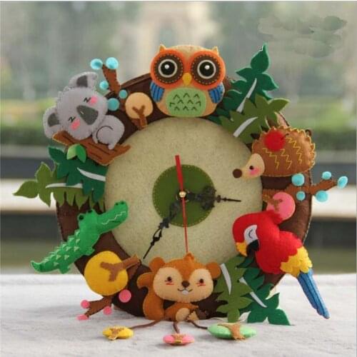 Mylb New Felt Wall Clock Free Cutting Felt Material DIY Package Forest Animal Theme Handmade Cloth Clock For Living Room Decorar