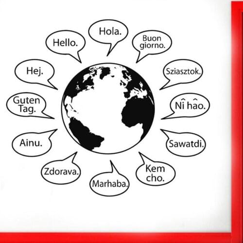 Hello Text Wall Stickers in Many Languages World Map words Home decor for Living Room Coffee Shop Vinyl Logo Sign X122