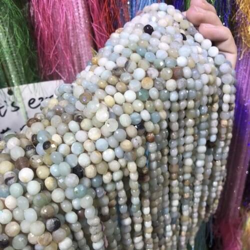 Natural Stone Amazonite Beaded Oblate shape Faceted Loose Spacer Beads For Jewelry Making DIY Necklace Bracelet Accessories
