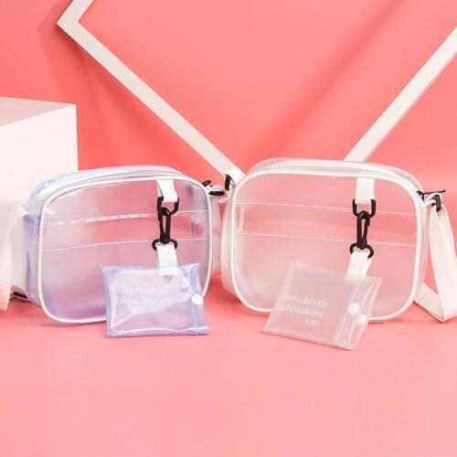 2021 Spring New Transparent Girls One-shoulder Messenger Backpack Childrens Fashion Coin Purse Kids Creative Plush Travel Bag