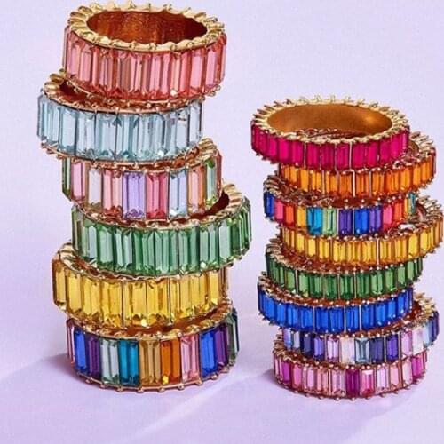 New Hot Rainbow Ring Cubic Zirconia CZ Colorful Crystal Rings For Women Engagement Party Wedding Ring