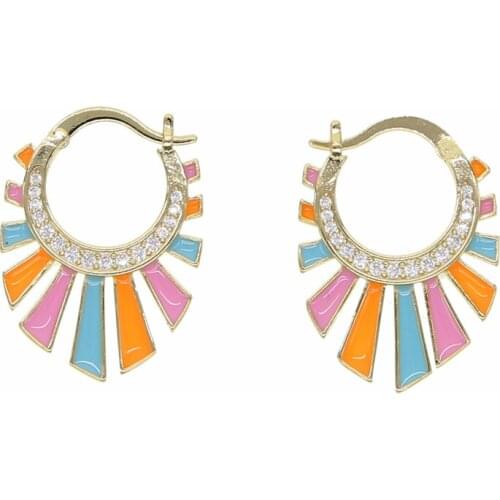 2019 New arrived rainbow enamel women ladies wedding hoop earrings with shiny cz spike shape fashion charm party luxury jewelry