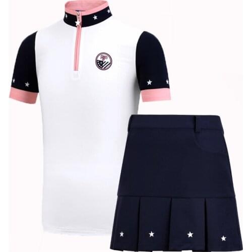 PGM New Products Golf Clothing Children Golf Clothes Girl Short Sleeve T-Shirt Pentagram Pleated Skirt Fashion Match Summer Suit