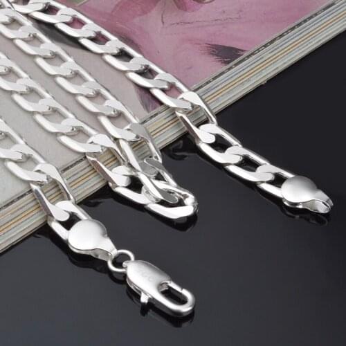 Wholesale silver plated chain necklace, Fashion Mens Jewelry,8MM chain men necklaces
