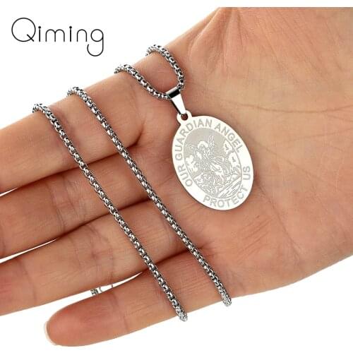 Stainless Steel Guardian Angel Protect Me Pendant Necklace For Women Bohemia Simple Jewelry Charm Men Necklace Gift