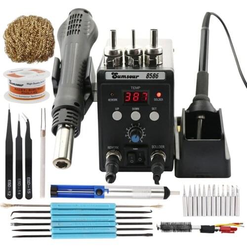 8586 Soldering Station 2 In 1 Digital Display Temperature Adjustable SMD Rework Hot Air Gun Soldering Iron Welding Repair Tool