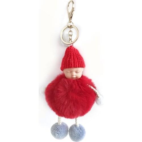 Plush cute sleeping doll pompom keychain cute lady bag pendant to send girlfriend daughter small gift keychain doll