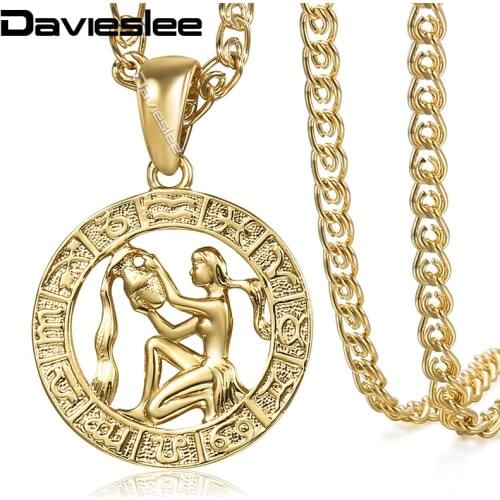 Davieslee Womens Aquarius Zodiac Sign Pendant Gold Constellation Pendant Necklaces For Woman Jewelry Gifts Dropshipping DGP367