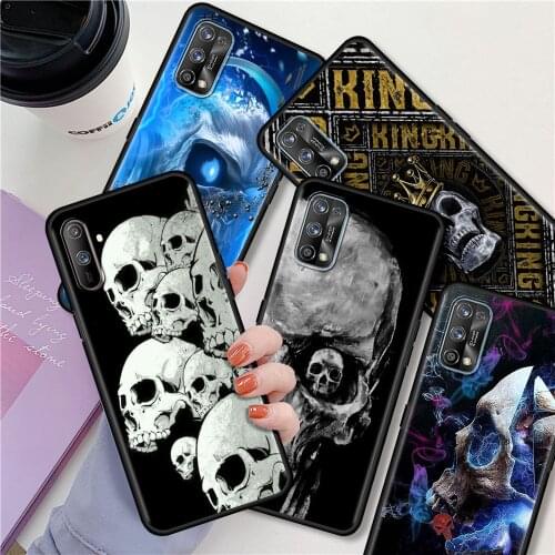 Luxury Phone Case For Realme 6 7 8 Pro C21 C3 XT 5 X50 C20 GT Neo C25 C11 Shockproof Black Soft Back Cover Rock And Roll Skull