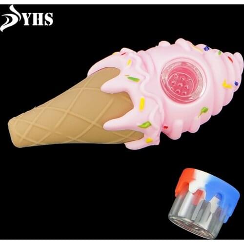 Pink Ice Cream Hand Pipe Cigarette Smoking Pipe + 6ml Plastics Small Box with Silicone Cover Oil Supplies