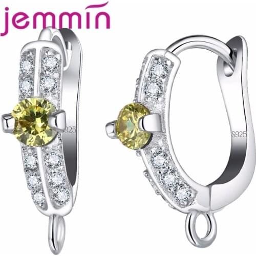 Round Shape Hoop Earrings With Champagne Crystal S925 Equisite Sterling Sliver Jewelry For Female Wedding