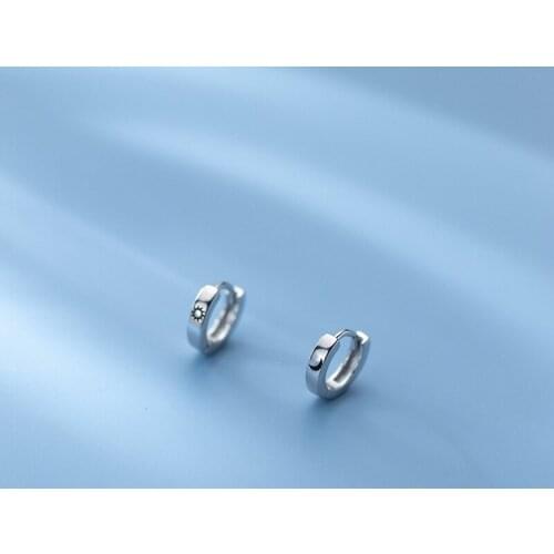 Tinny 9mm*2mm asymmetry Authentic 925 Sterling Silver Piercing Moon Sun Pattern Ear-bone Hoop Huggie Earrings Charms C-G9775