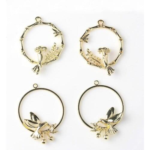 4 pcs/lot New Gold Alloy Bird Pendant Button Left and Right Symmetrical Hair Accessories Earrings Alloy Jewelry Accessories