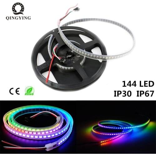 DC5V 1m WS2812B LED Strip 144LED/m Individually Addressable LED Pixel Strip Black/White PCB Buint-in WS2812 IC IP30 IP65 IP67